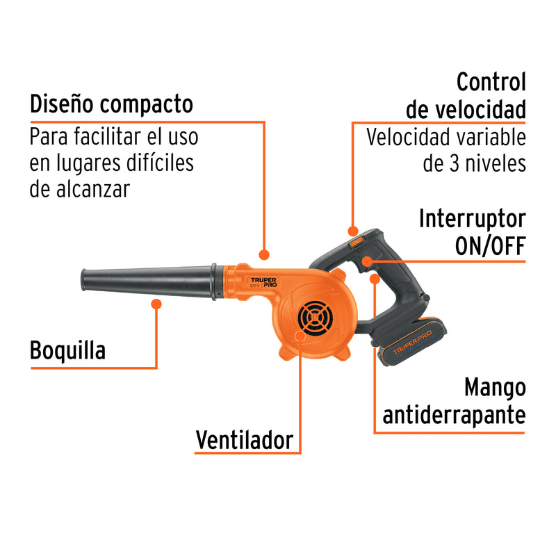 Sopladora inal. para taller 20V, 1 bat. 2Ah, 1 carg. PRO