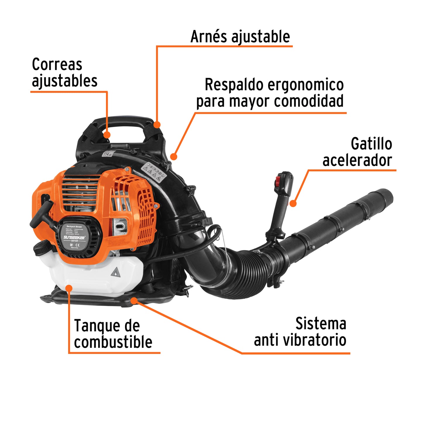 Sopladora con motor de 53cc a gasolina, tipo mochila, Truper