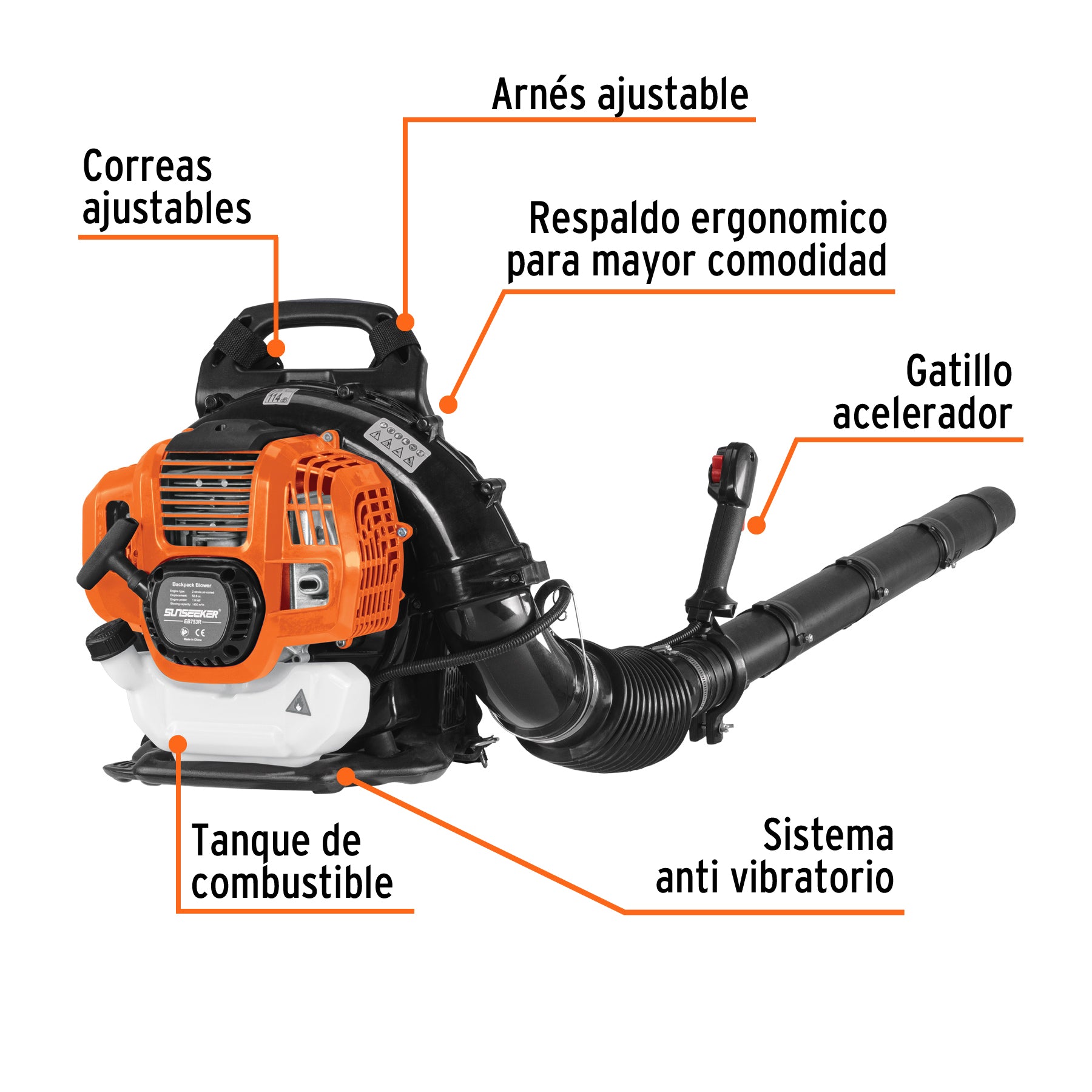 Sopladora con motor de 53cc a gasolina, tipo mochila, Truper