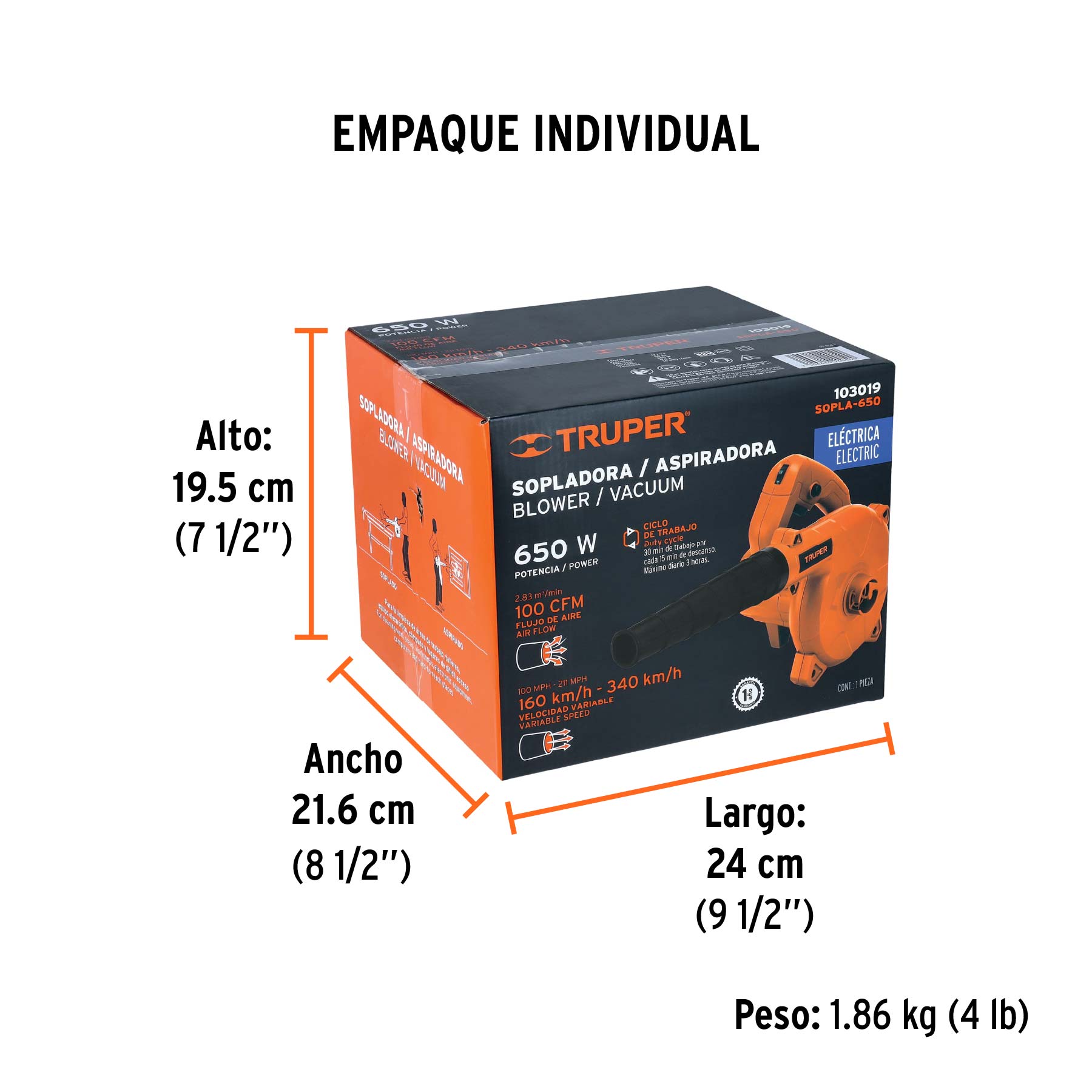 Sopladora/Aspiradora eléctrica 650 W, Truper
