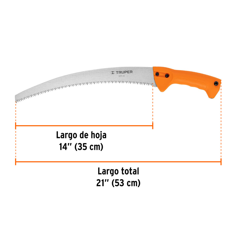 Serrucho de poda 14' hoja curva 6 DPP, mango de plástico
