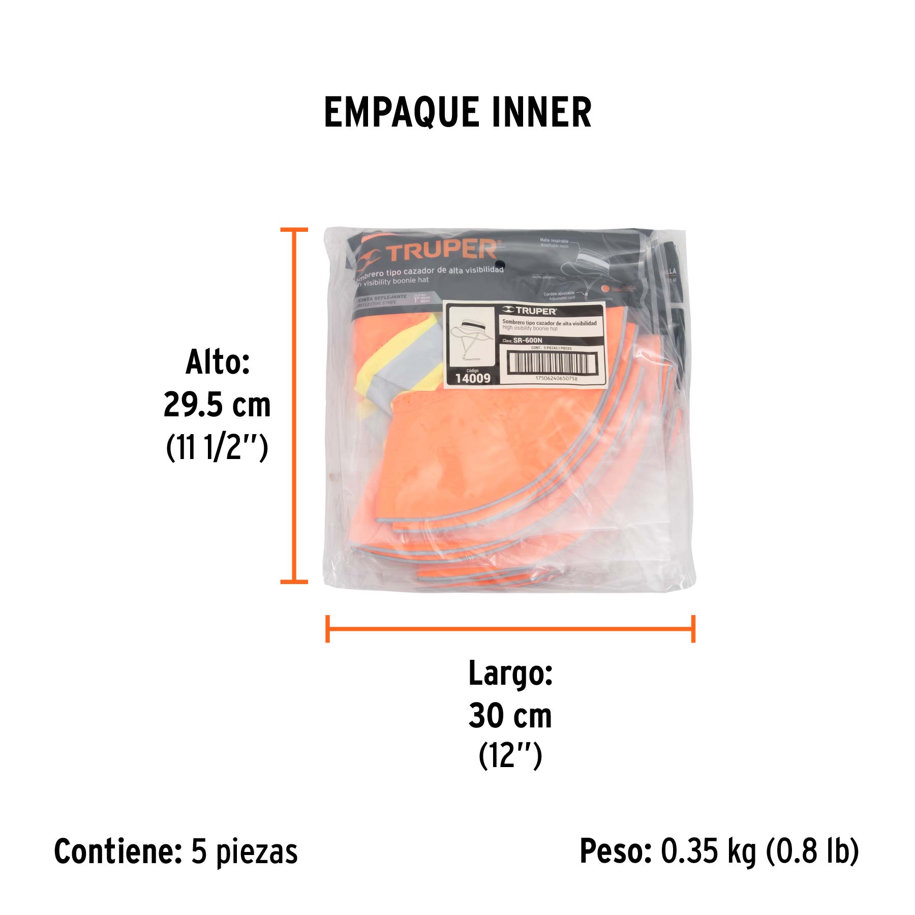 Sombrero alta visibilidad con reflejante, naranja