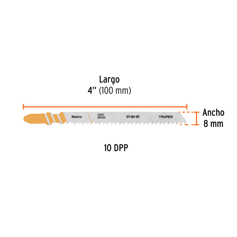 Blíster 5 seguetas T, 10 DPP BIM, corte recto p/ madera dura