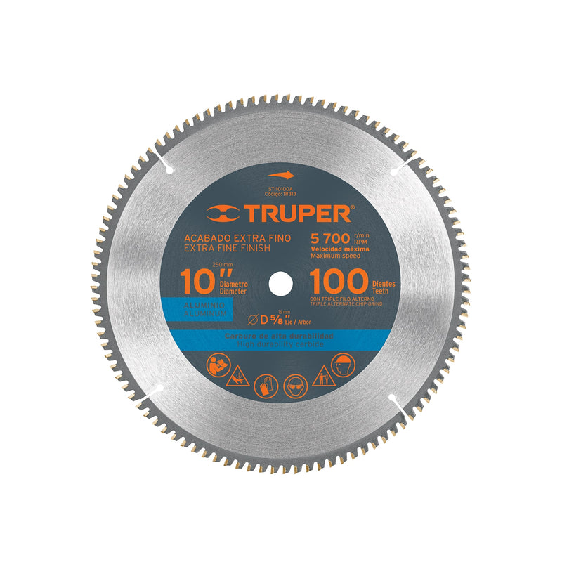 Disco sierra p/aluminio 10", 100 dientes, centro 5/8"