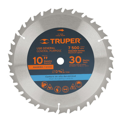 Disco sierra p/madera 10", 30 dientes, centro 5/8"