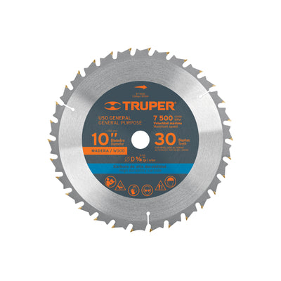 Disco sierra p/madera 10", 30 dientes, centro 5/8"