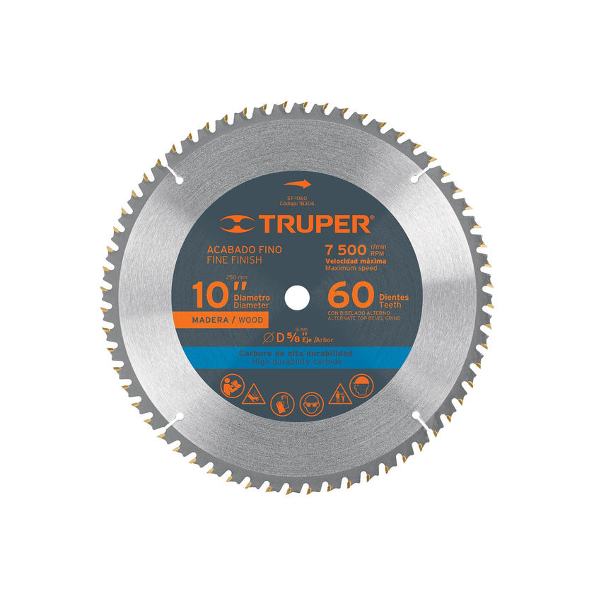 Disco sierra p/madera 10", 60 dientes, centro 5/8"