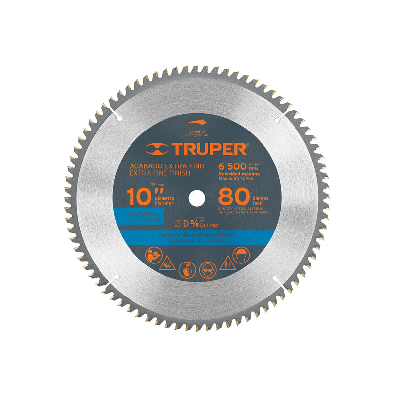 Disco sierra p/aluminio 10", 80 dientes, centro 5/8"