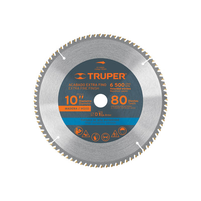 Disco sierra p/madera 10", 80 dientes, centro 1"