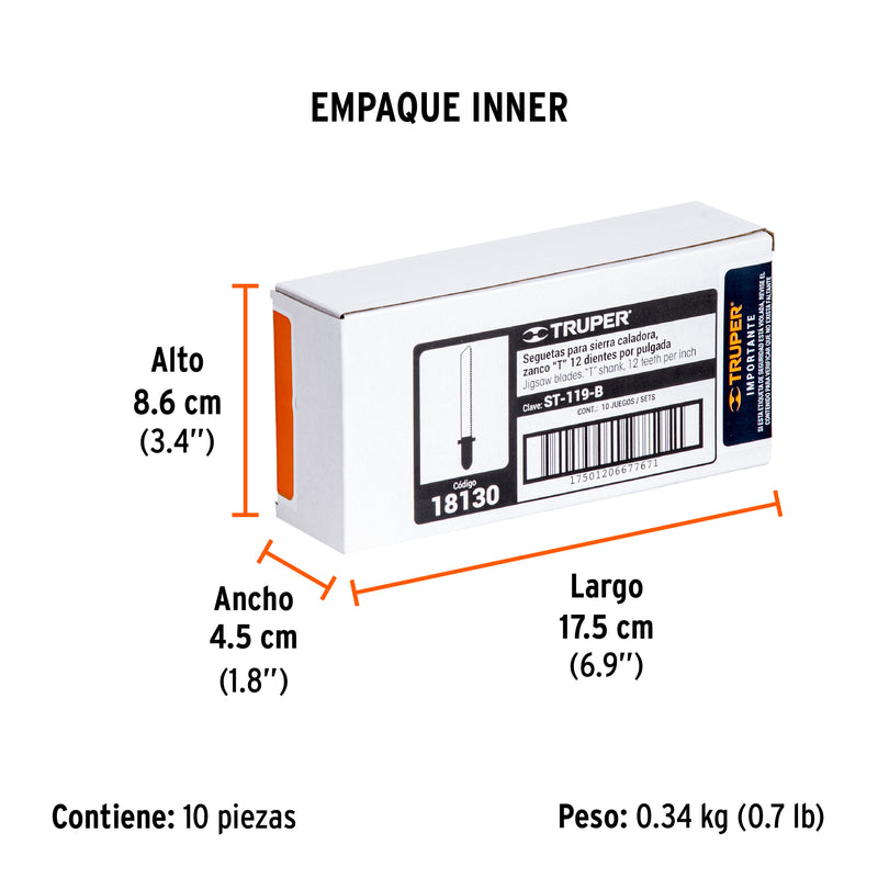 Segueta caladora,cortes rectos triplay, zanco t,12dpp,5pzas