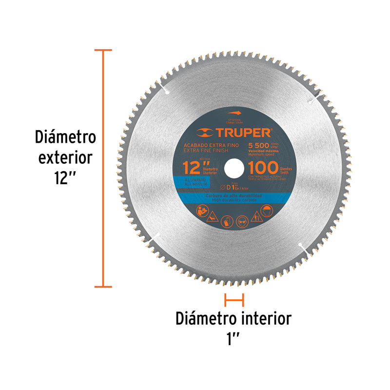 Disco sierra p/aluminio 12", 100 dientes, centro 1"