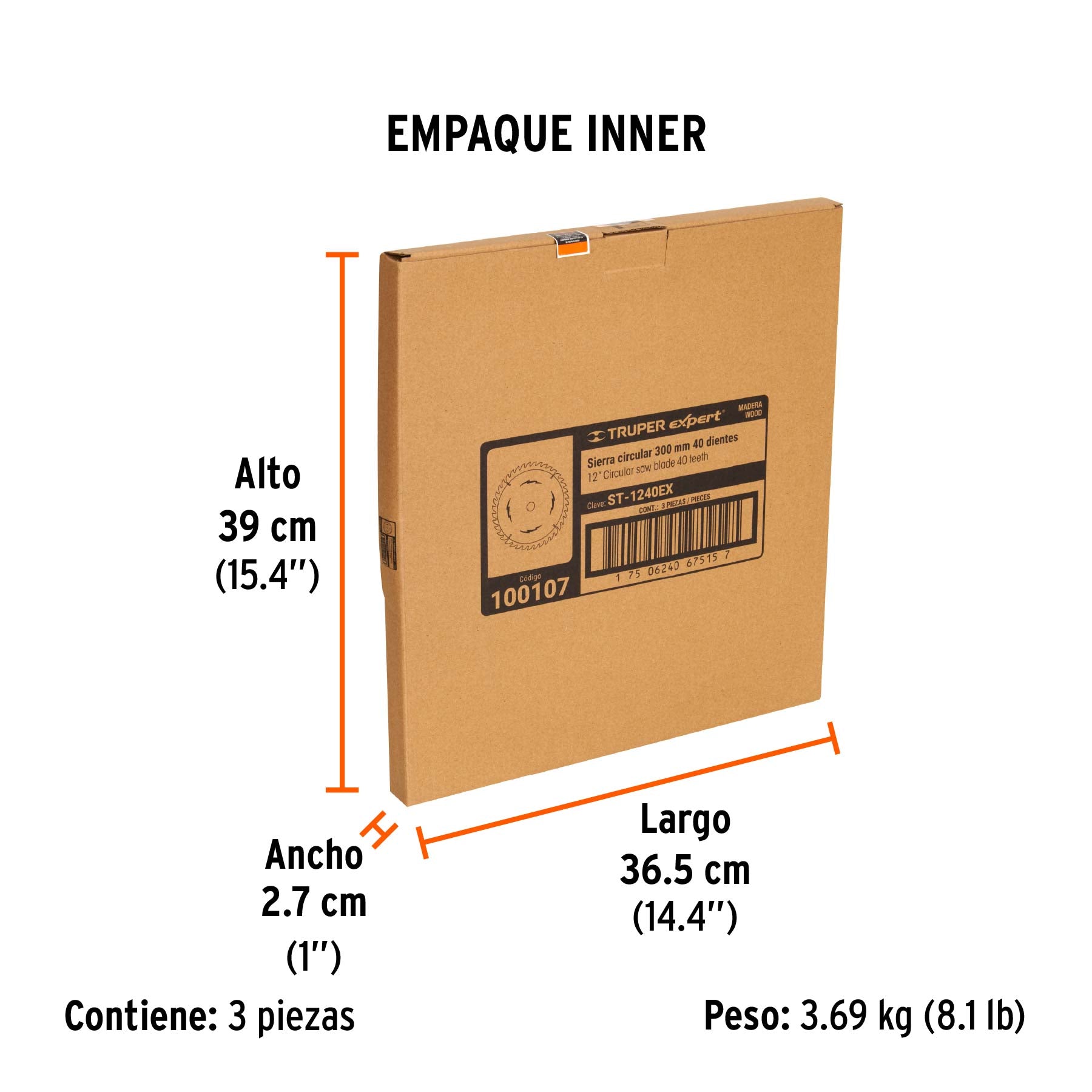 Disco sierra p/madera 12", 40dpp, centro 1", Expert