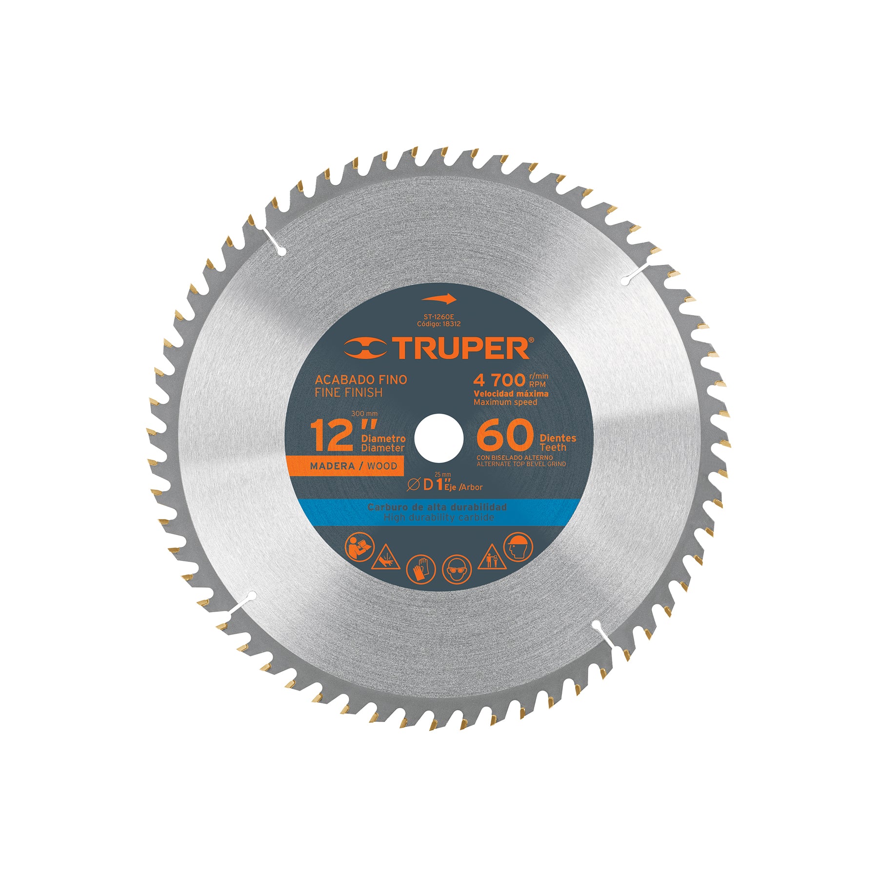 Disco sierra p/madera 12", 60 dientes, centro 1"