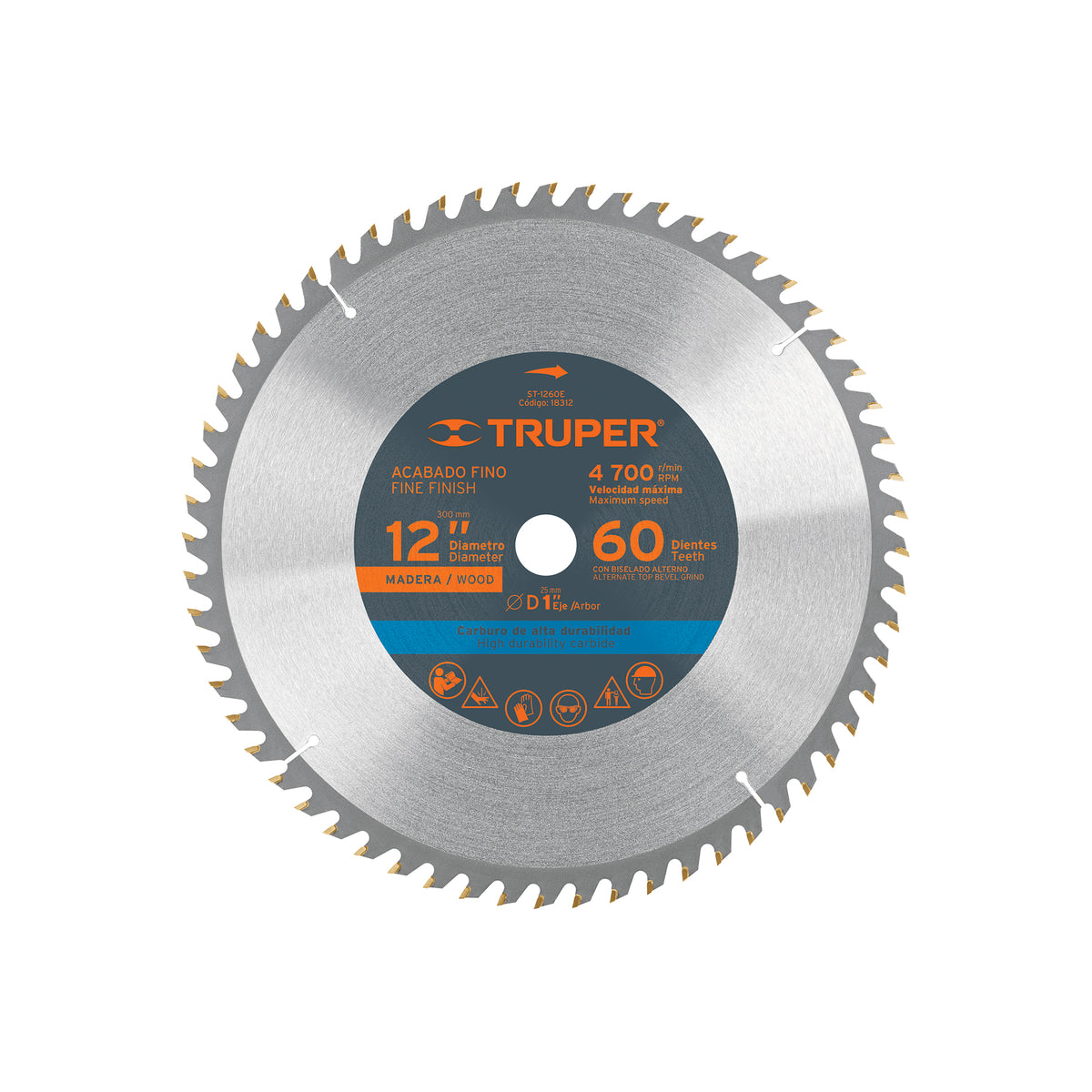Disco sierra p/madera 12", 60 dientes, centro 1"