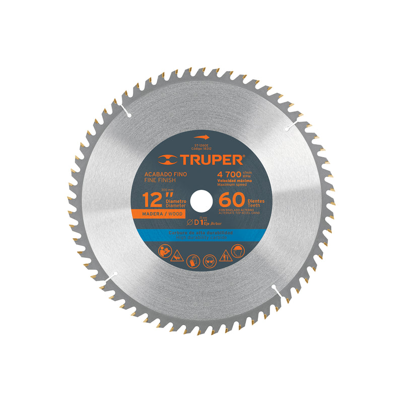 Disco sierra p/madera 12", 60 dientes, centro 1"