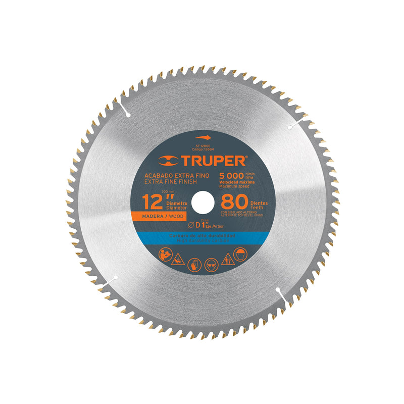 Disco sierra p/madera 12", 80 dientes, centro 1"