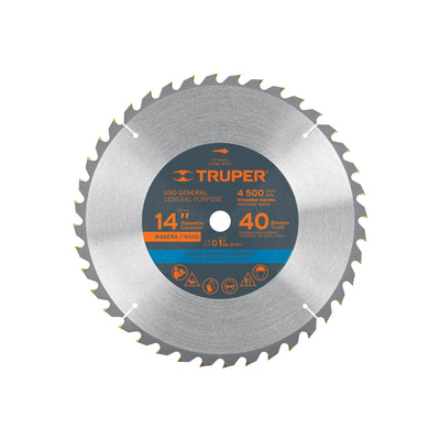 Disco sierra p/madera 14", 40 dientes, centro 1"