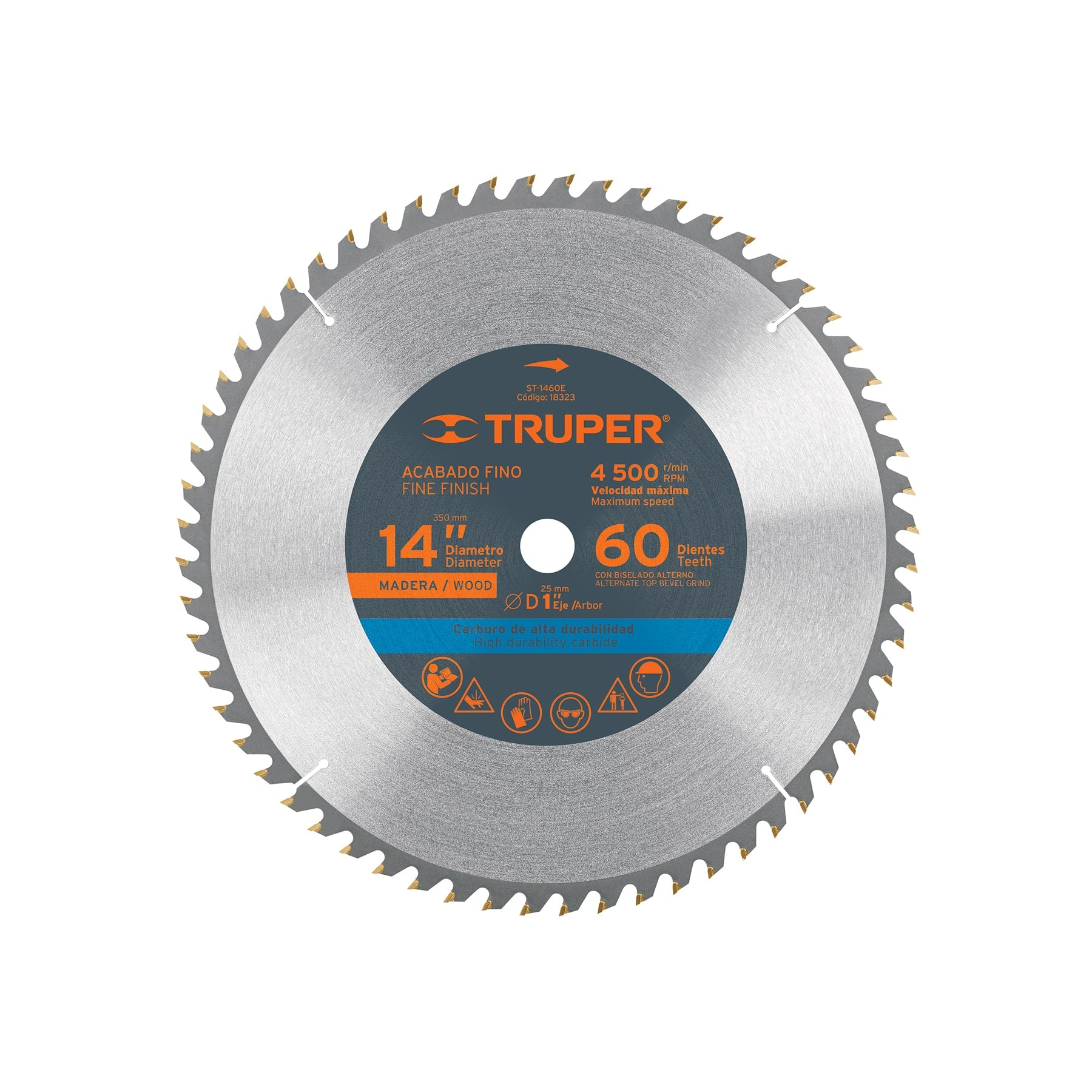Disco sierra p/madera 14", 60 dientes, centro 1"