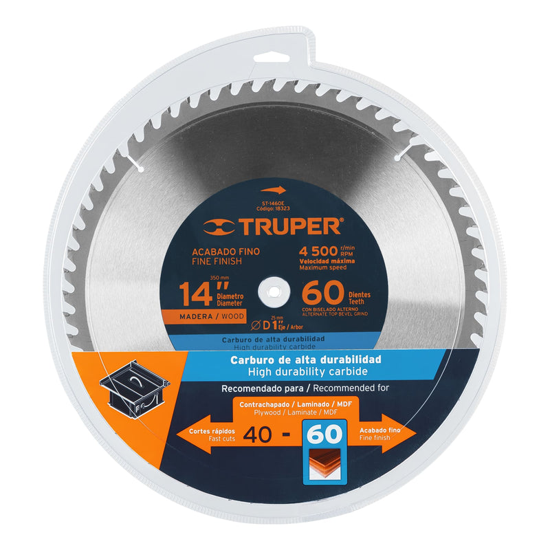 Disco sierra p/madera 14", 60 dientes, centro 1"