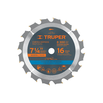 Disco sierra p/madera 7- 1/4", 16 dientes, centro 5/8"