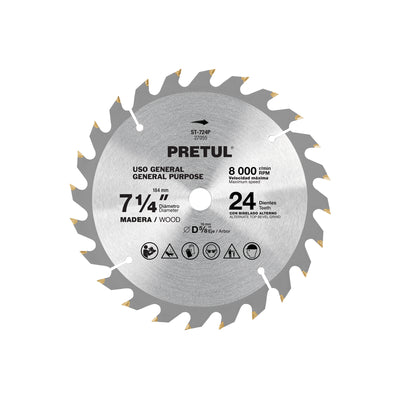 Sierra circular p/madera7-1/4",24 dientes,centro 5/8",Pretul