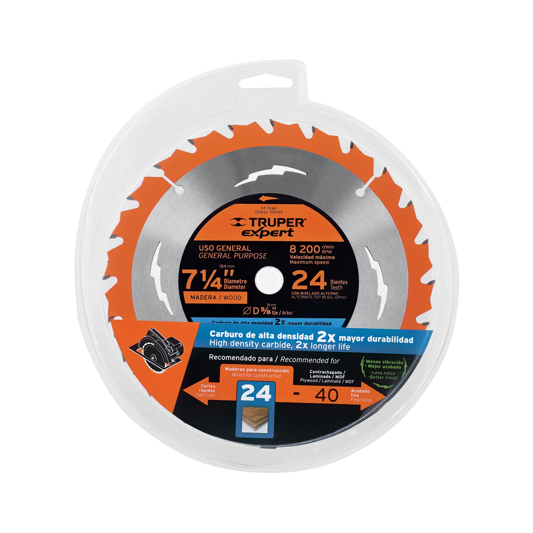 Disco sierra p/madera 7-1/4", 24dpp, centro 5/8",Expert
