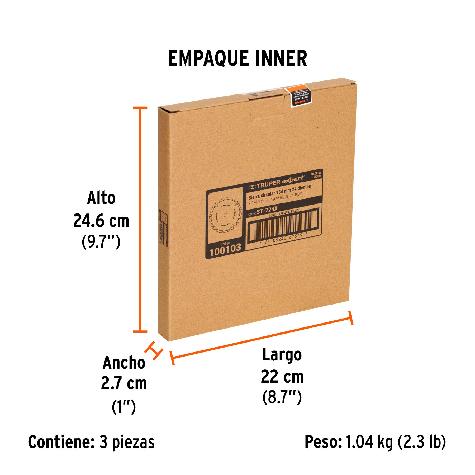 Disco sierra p/madera 7-1/4", 24dpp, centro 5/8",Expert