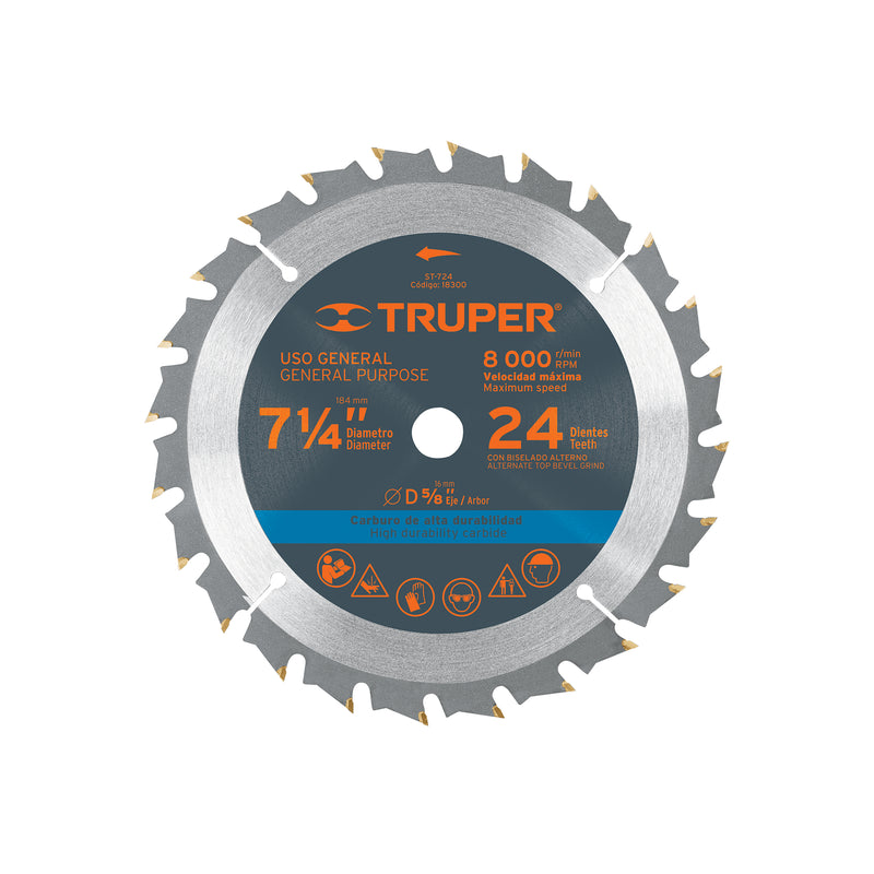 Disco sierra p/madera 7-1/4", 24 dientes, centro 5/8"