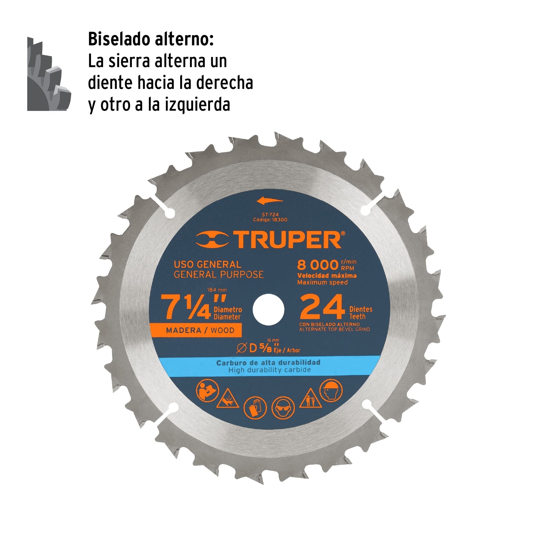 Disco sierra p/madera 7-1/4", 24 dientes, centro 5/8"