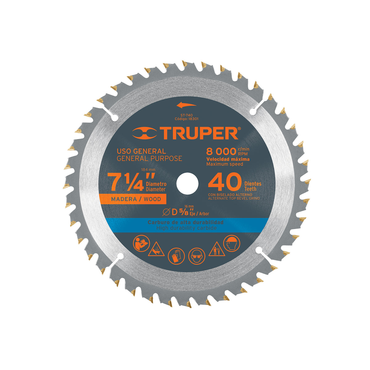 Disco sierra p/madera 7-1/4", 40 dientes, centro 5/8"