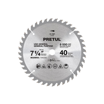 Sierra circular p/madera7-1/4",40 dientes,centro 5/8",Pretul
