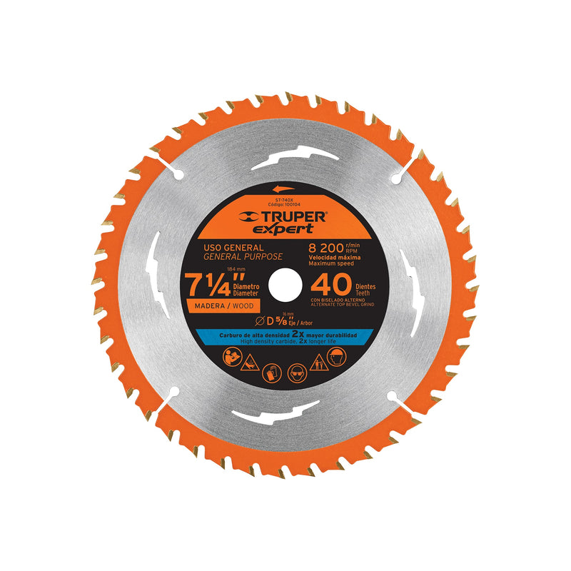 Disco sierra p/madera 7-1/4", 40dpp, centro 5/8",Expert