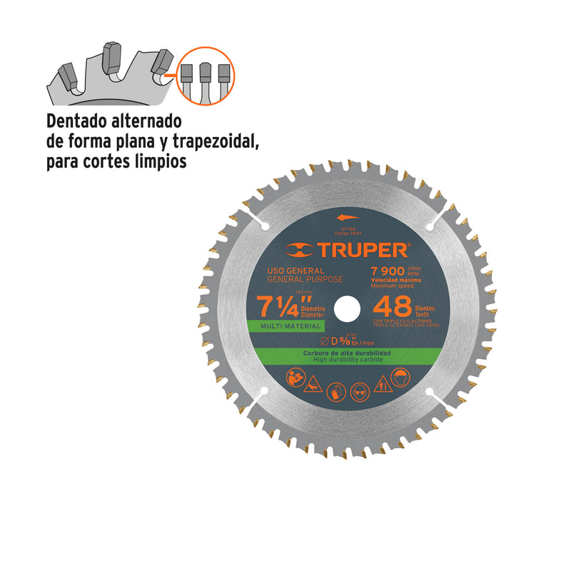Disco sierra p/plástico 7-1/4", 48 dientes, centro 5/8"