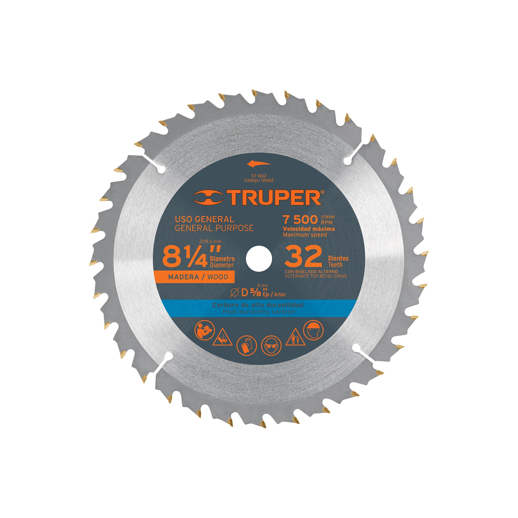 Disco sierra p/madera 8-1/4", 32 dientes, centro 5/8"