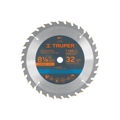 Disco sierra p/madera 8-1/4", 32 dientes, centro 5/8"