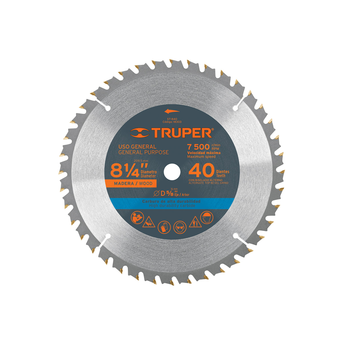 Disco sierra p/madera 8-1/4", 40 dientes, centro 5/8"