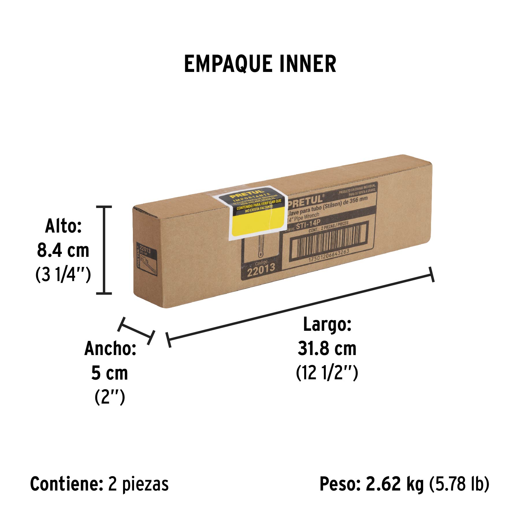 Llave para tubo, stilson, 14", pretul