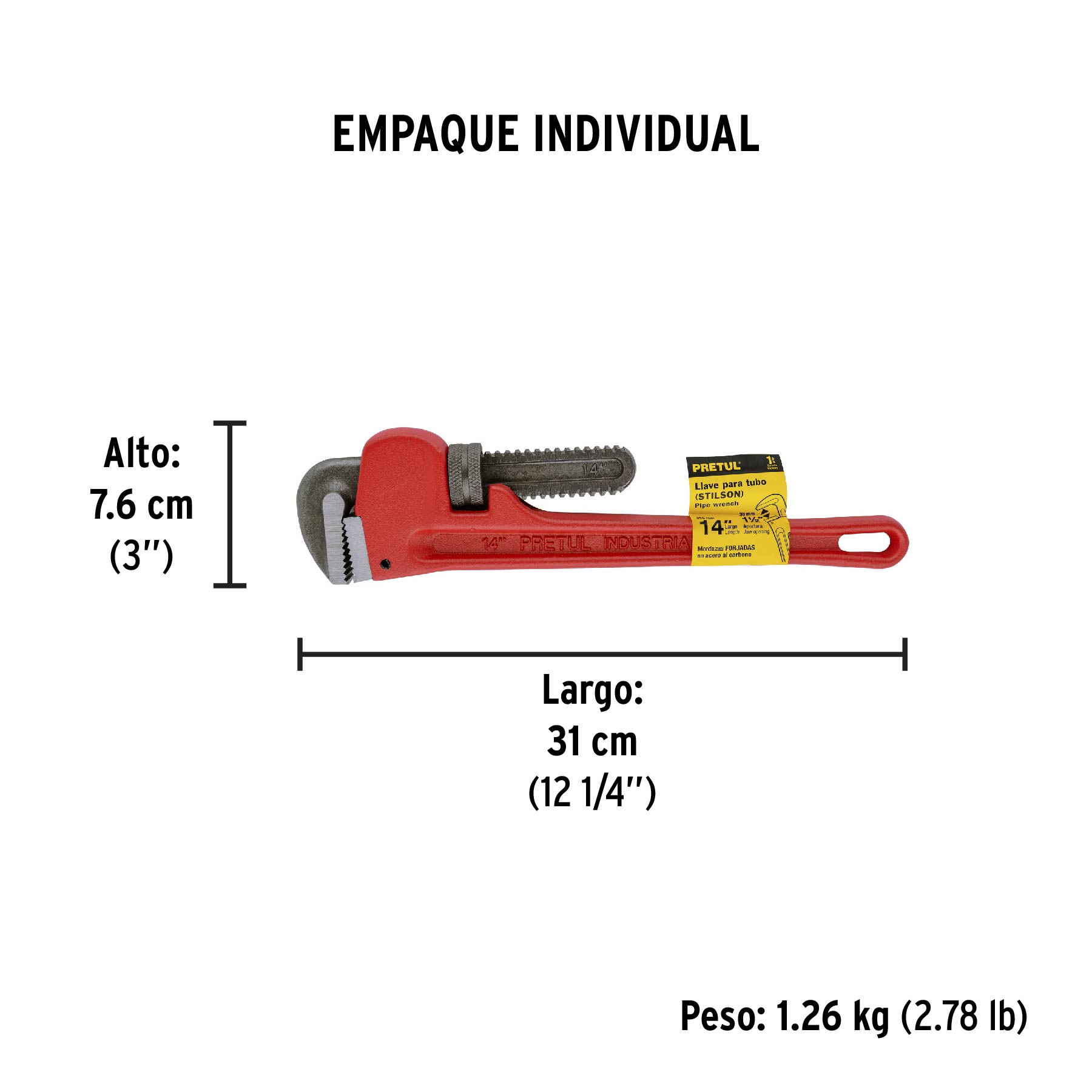 Llave para tubo, stilson, 14", pretul