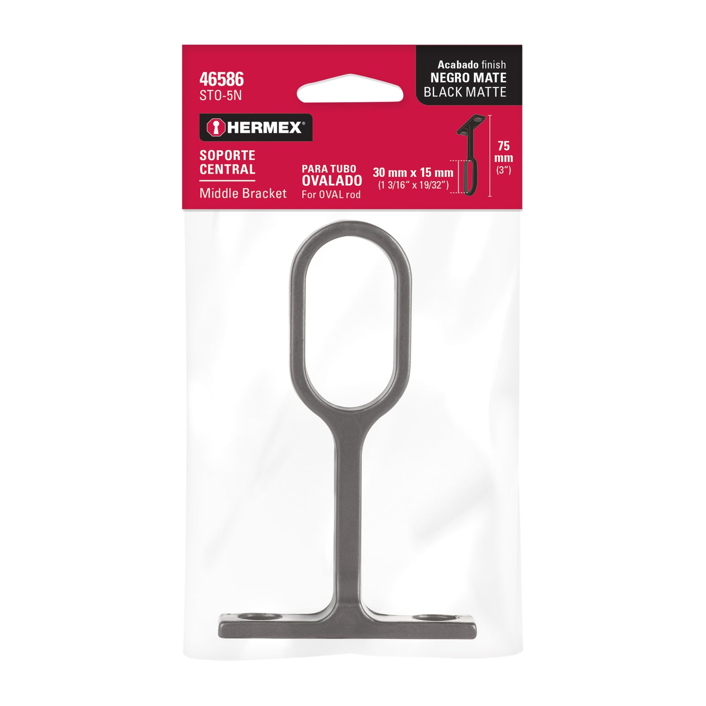 Soporte negro para tubo ovalado de closet, Hermex