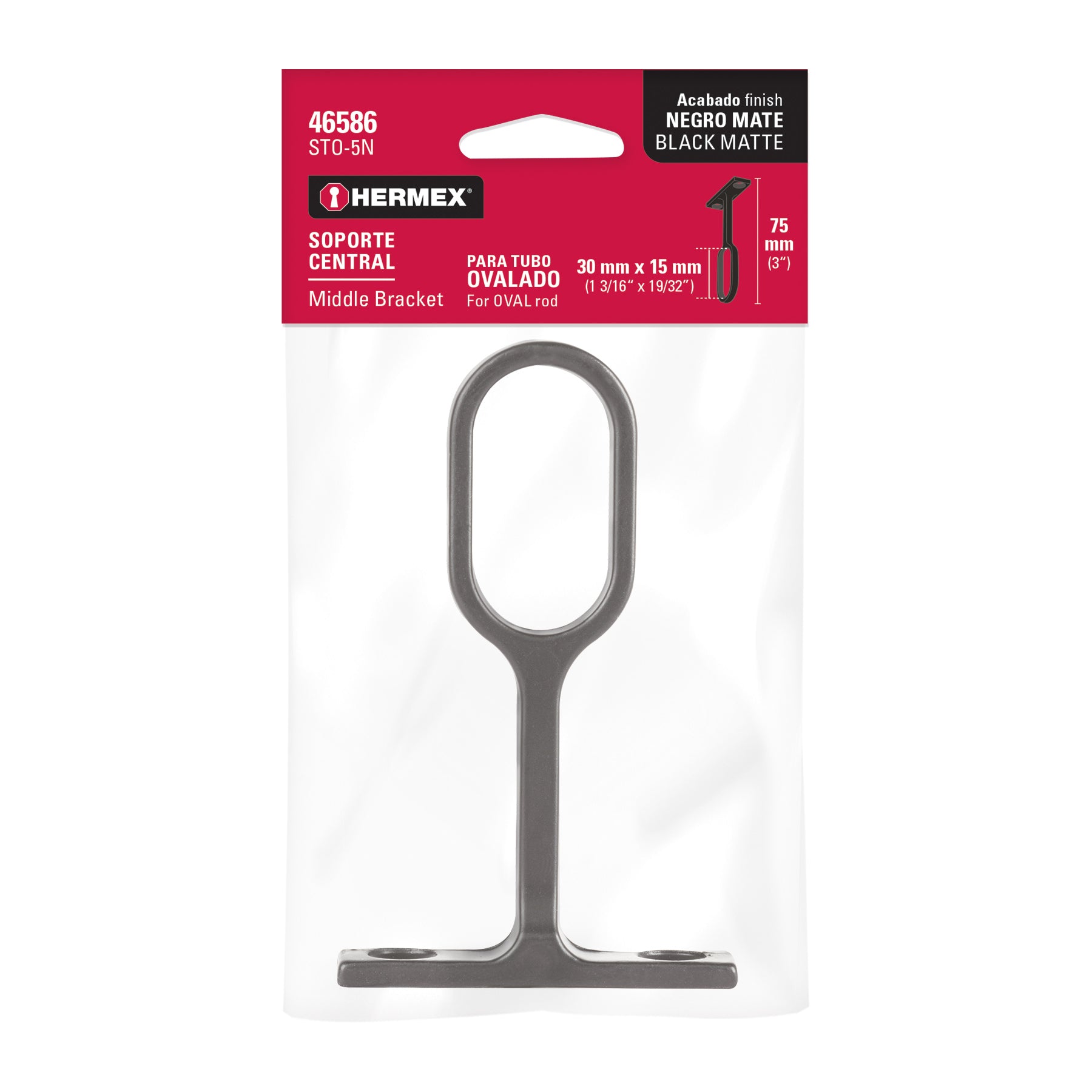 Soporte negro para tubo ovalado de closet, Hermex