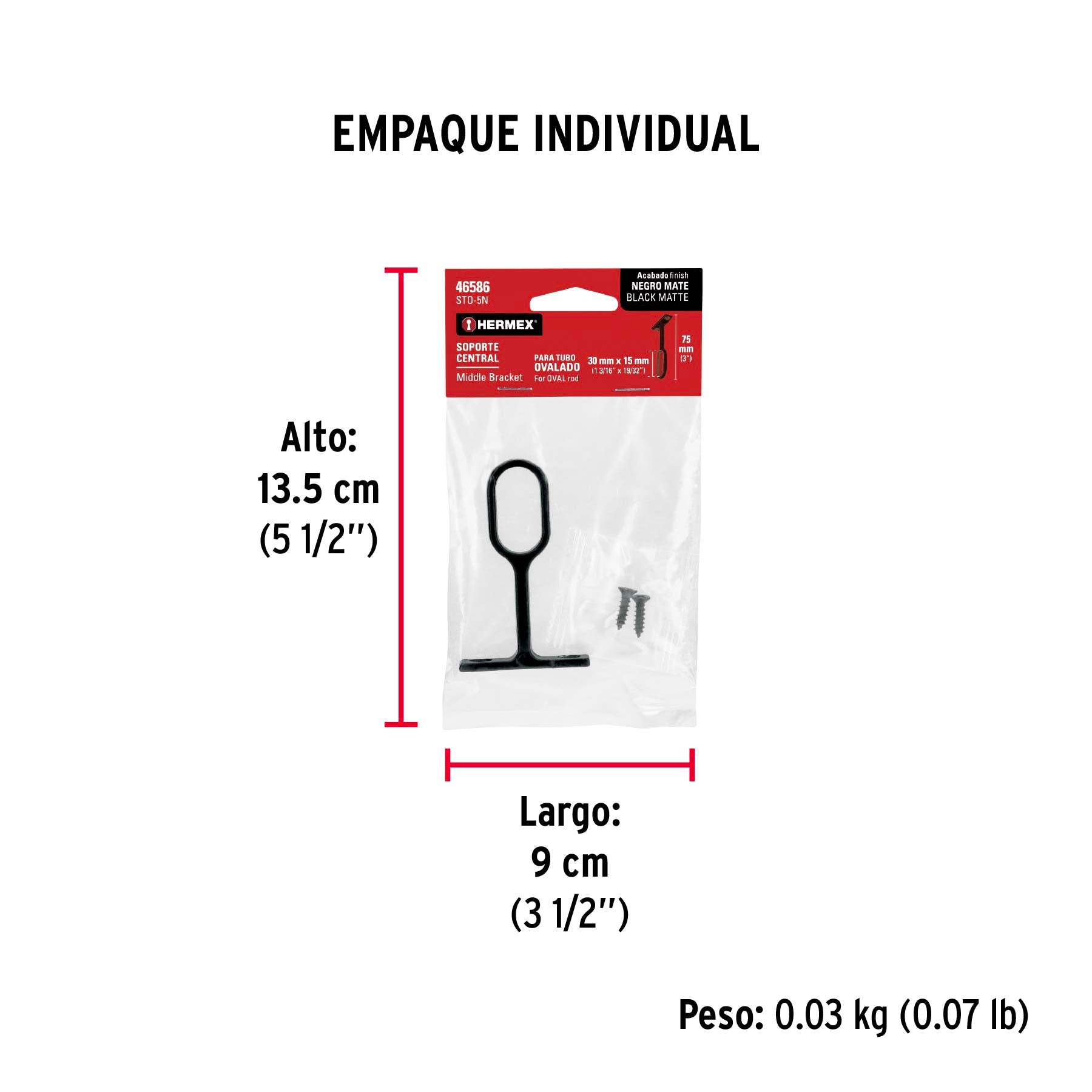 Soporte negro para tubo ovalado de closet, Hermex