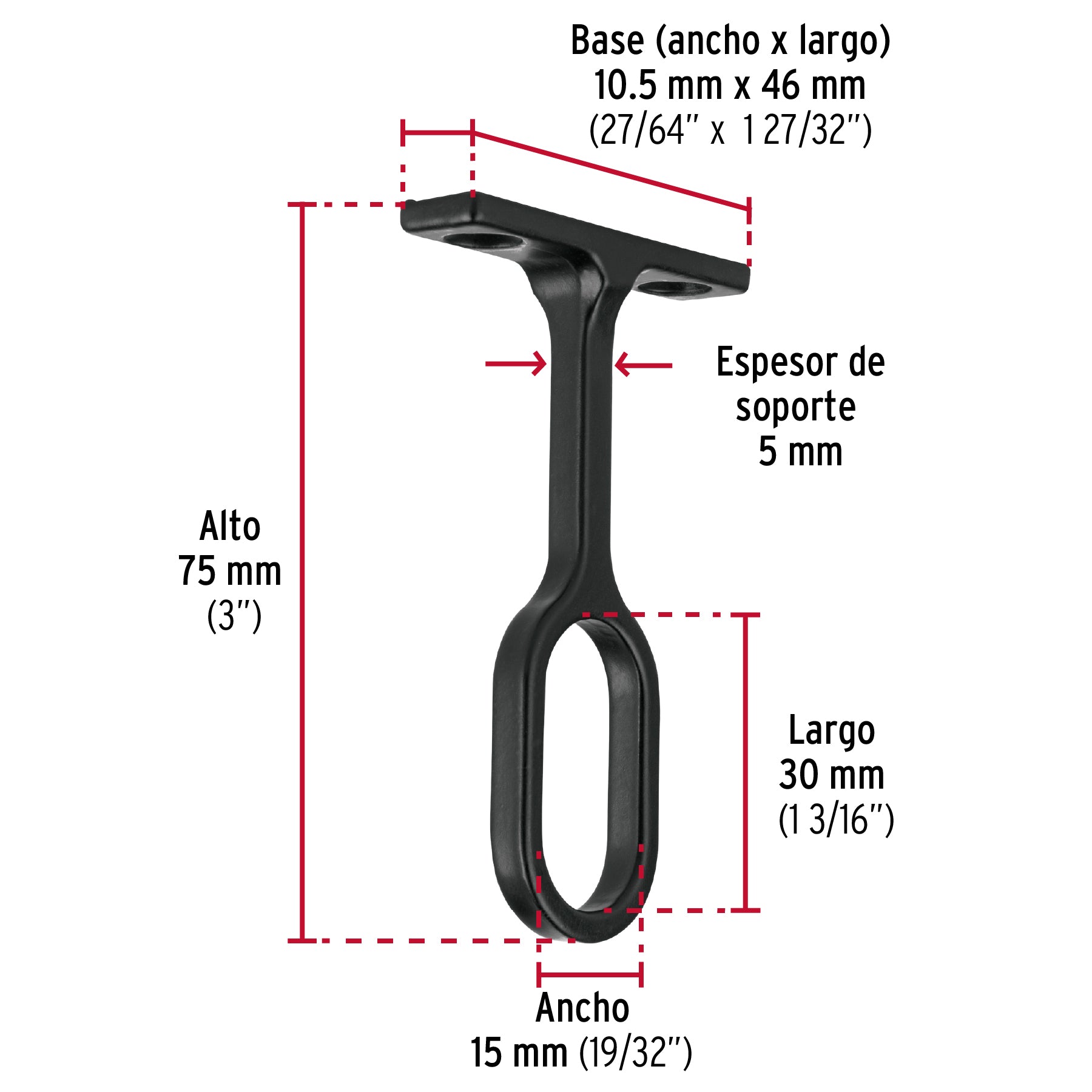 Soporte negro para tubo ovalado de closet, Hermex