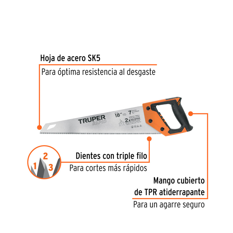 Serrucho Rapid 18', mango Comfort grip