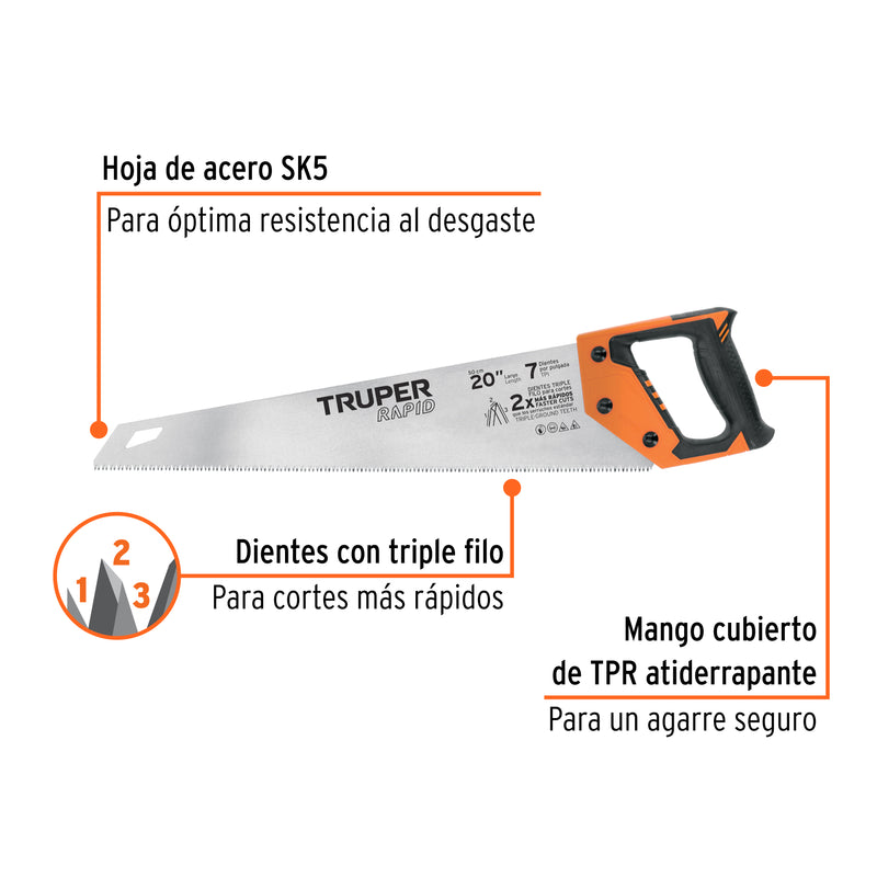Serrucho Rapid 20', mango Comfort grip