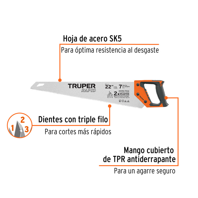 Serrucho Rapid 22', mango Comfort grip