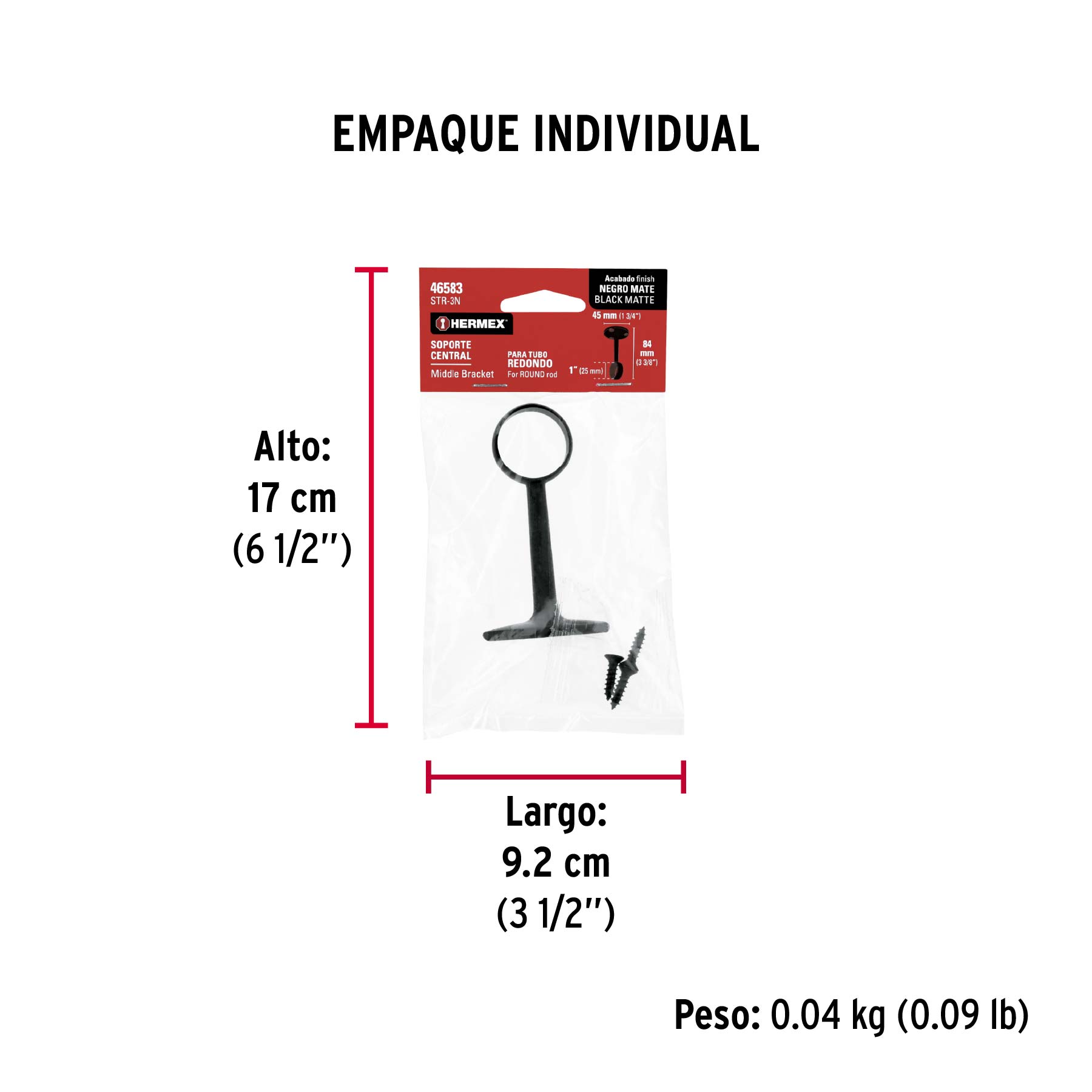 Soporte negro para tubo redondo de closet, HERMEX