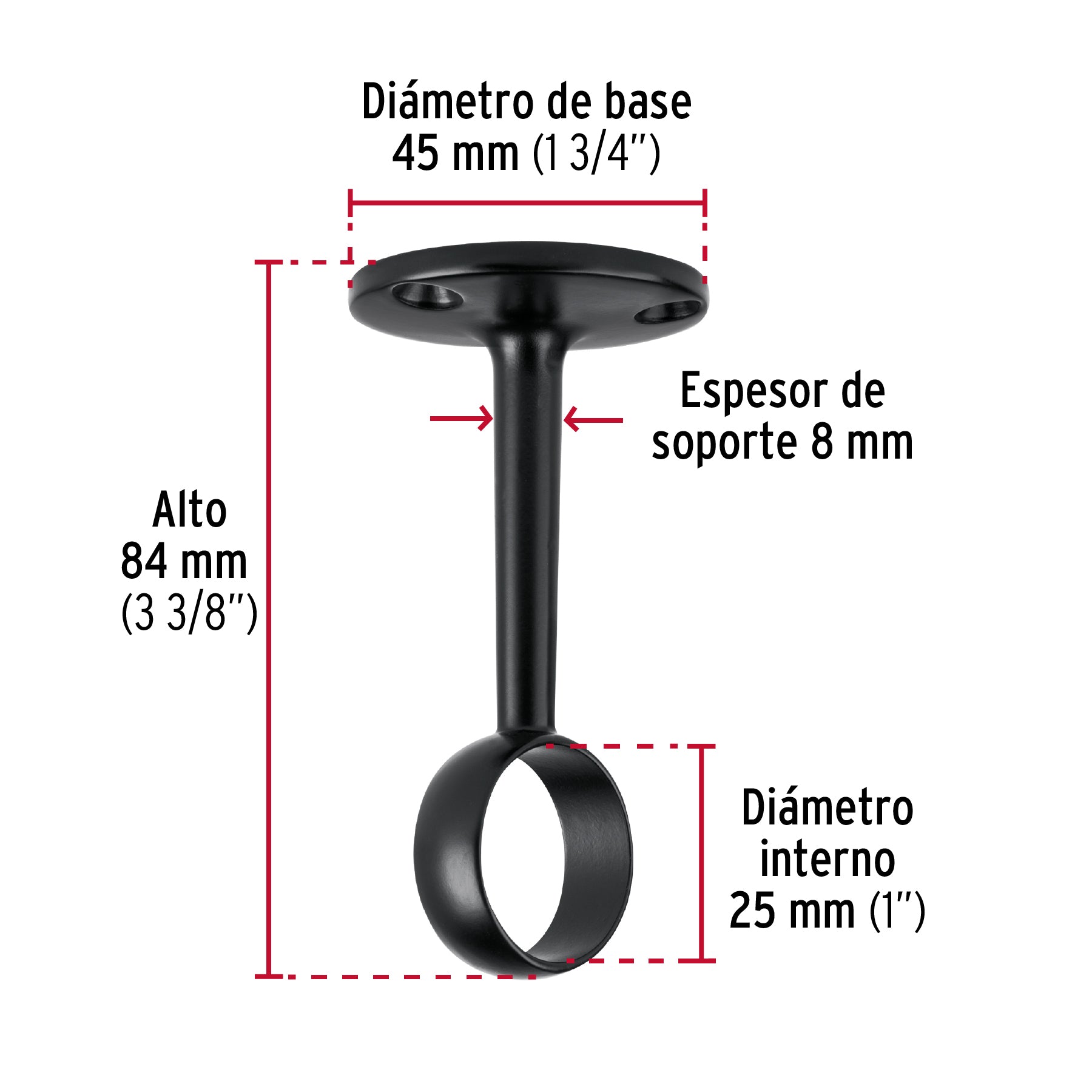 Soporte negro para tubo redondo de closet, HERMEX