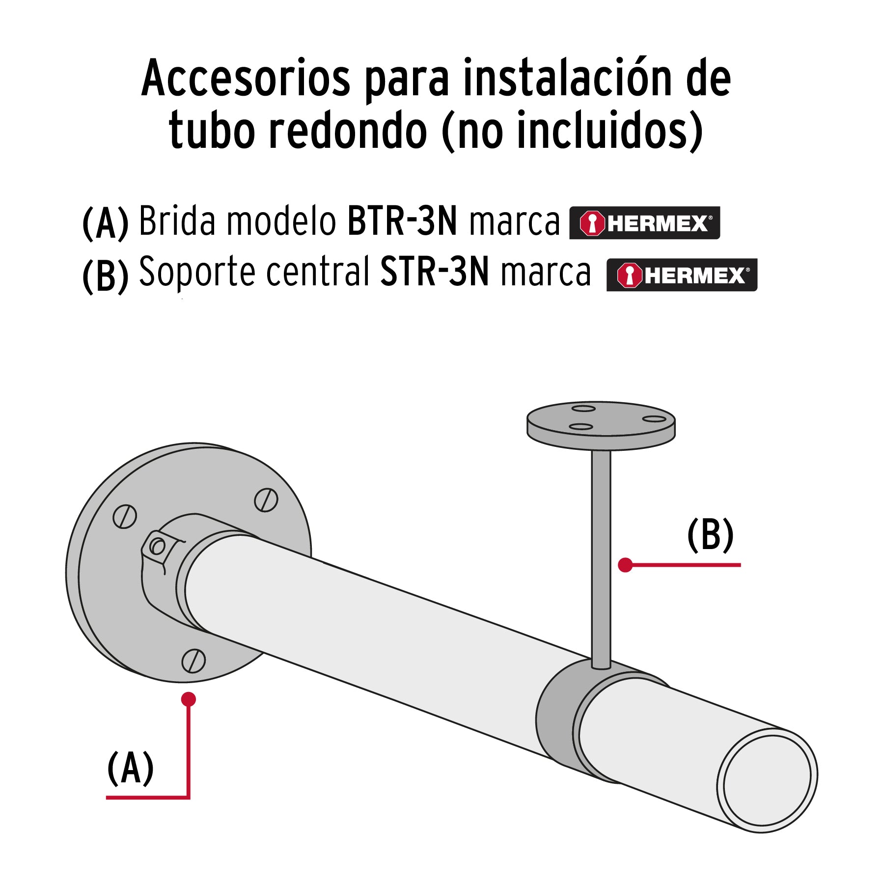 Soporte negro para tubo redondo de closet, HERMEX