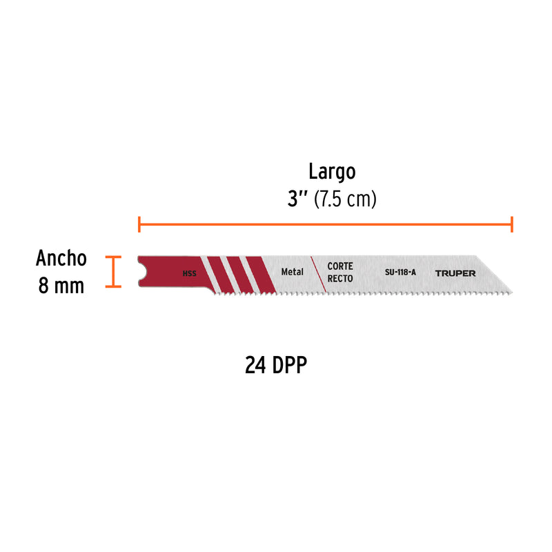 Segueta caladora,cortes rectos metal,zanco u,24dpp,5 pzas