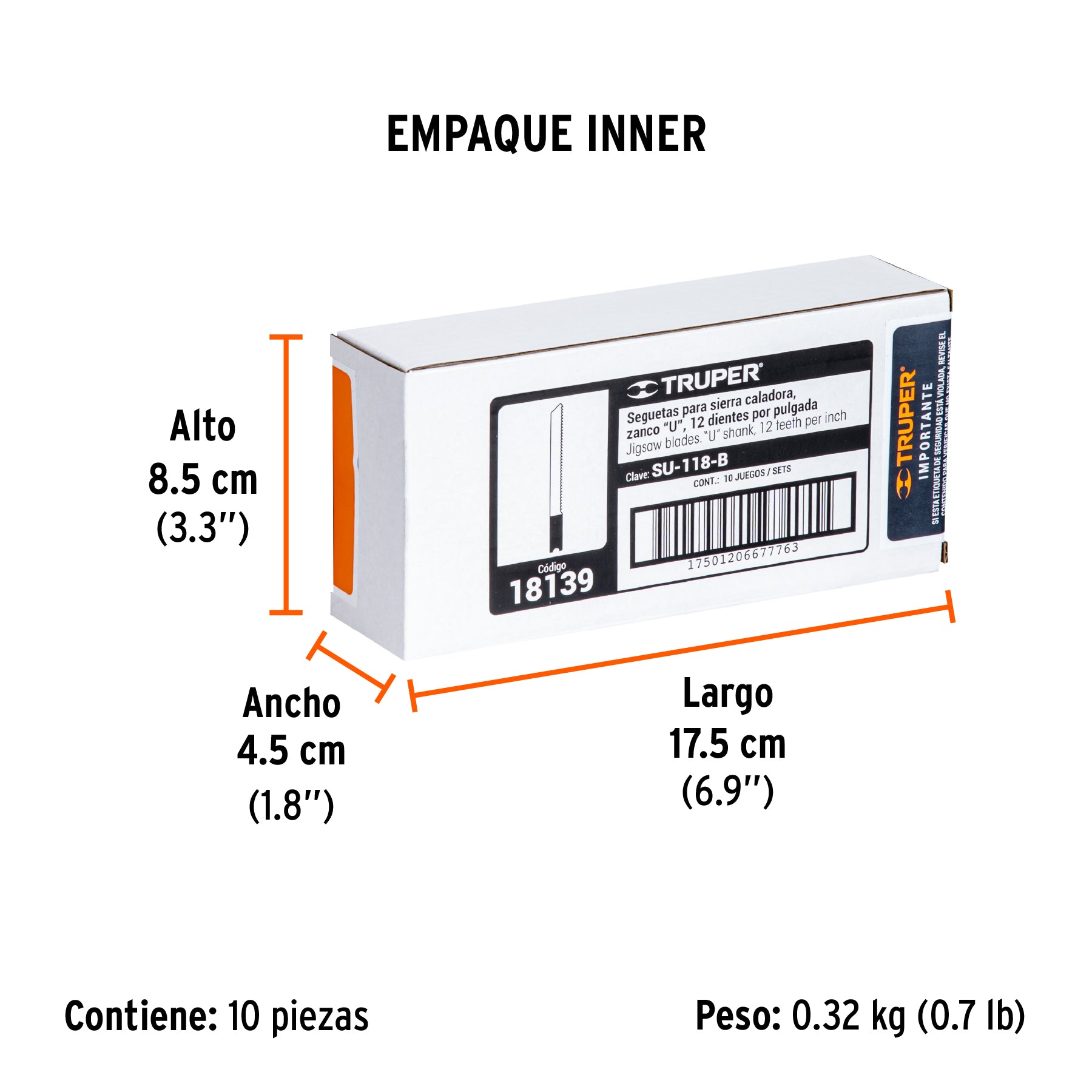 Segueta caladora,cortes rectos metal, zanco u,12dpp,5 pzas